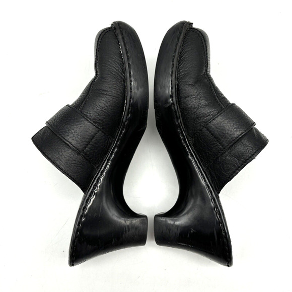 BOC Born On Concept Black Leather Gunmetal Buckle Block Heel Platform Clogs 7 - Picture 13 of 16